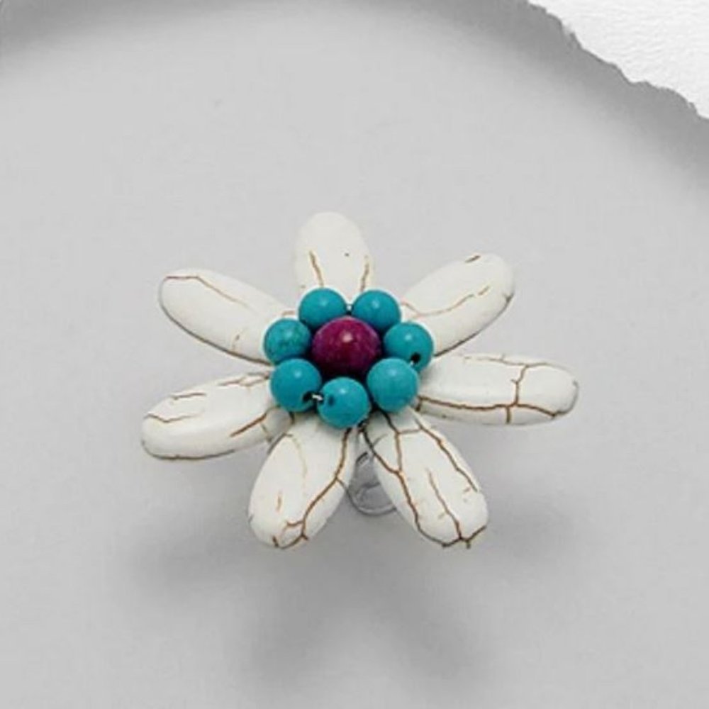 Purple Chalcedony/Turquoise/White Turquoise Ring